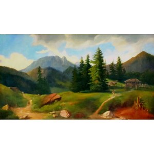 Alfred Schouppe (1812-1899), Krajobraz tatrzański pod Giewontem (góra Giewont w Tatrach)