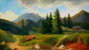 Alfred Schouppe (1812-1899), Krajobraz tatrzański pod Giewontem (góra Giewont w Tatrach)