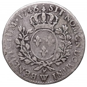 Francja, Ludwik XV, 1/2 ecu 1747/8, Lille - przebitka daty