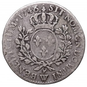 France, Louis XV, 1/2 ecu 1748, Lille - date overstriked