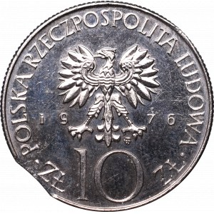 PRL, 10 złotych 1976 Mickiewicz - destrukt końcówka blachy
