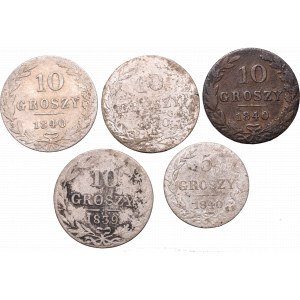 Poland under Russia, Lot of 5-10 groschen 1839-40