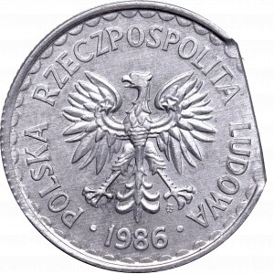 PRL, 1 zloty 1986 - destrukt końcówka blachy