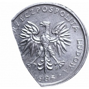 PRL, 50 groszy 1986 - destrukt końcówka blachy