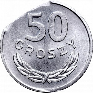 PRL, 50 groszy 1984 - destrukt końcówka blachy