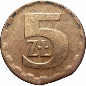 PRL, 5 zlotych 1983 - destrukt końcówka blachy