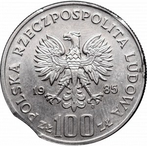 PRL, 100 złotych 1985 Przemysław II - destrukt końcówka blachy