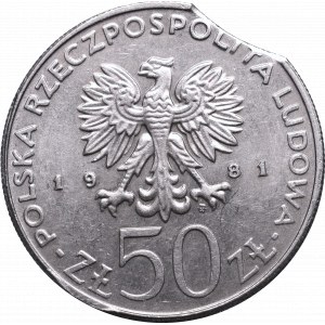PRL, 50 złotych 1981 Władysław Herman - destrukt końcówka blachy