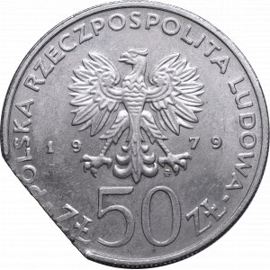 PRL, 50 złotych 1979 Mieszko I - destrukt końcówka blachy