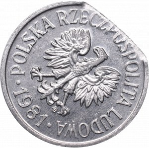 PRL, 20 groszy 1981 - destrukt końcówka blachy, skrętka