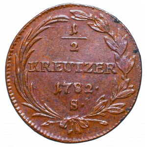 Austria, Józef II, 1/2 krajcara 1782 S - przebitka 11/77/82