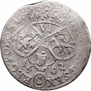 Jan III Sobieski, Szóstak 1682, Kraków - popiersie w zbroi i płaszczu