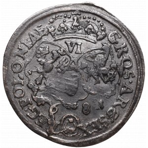 Jan III Sobieski, Szóstak 1681, Bydgoszcz - kokardka nad herbem Jelita niska korona
