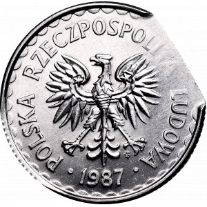 PRL, 1 złoty 1987 - destrukt końcówka blachy