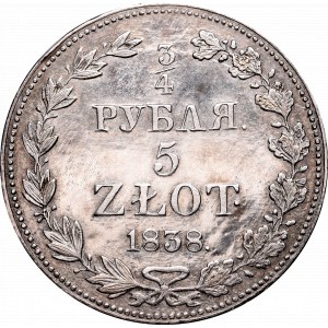 Poland under Russia, 3/4 rouble=5 zloty 1838 MW