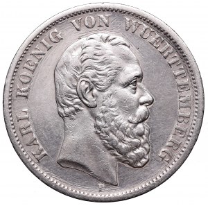 Germany, Wuertemberg, 5 mark 1876 F