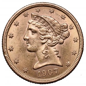 USA, 5 dollars 1907 Liberty head