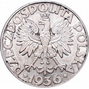 II Rzeczpospolita, 5 złotych 1936 Żaglowiec - PCGS AU55