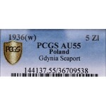 II Rzeczpospolita, 5 złotych 1936 Żaglowiec - PCGS AU55