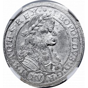 Śląsk pod panowaniem Habsburgów, Leopold I, 15 krajcarów 1675 SHS, Wrocław - NGC MS64