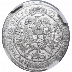 Śląsk pod panowaniem Habsburgów, Leopold I, 15 krajcarów 1675 SHS, Wrocław - NGC MS64