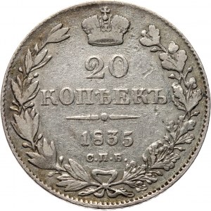 Rosja, Mikołaj I, 20 kopiejek 1835 HG, Petersburg