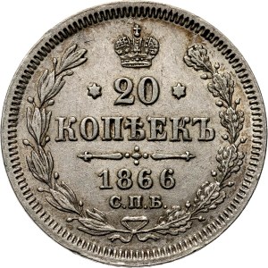 Rosja, Aleksander II, 20 kopiejek 1866 HI, Petersburg