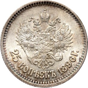 Rosja, Mikołaj I, 25 kopiejek 1896, Petersburg, piękne!!