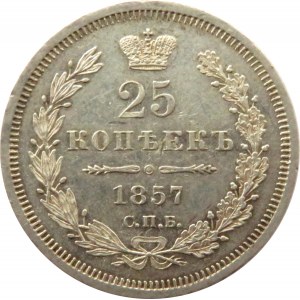 Rosja, Aleksander II, 25 kopiejek 1857 FB, Petersburg, piękne!