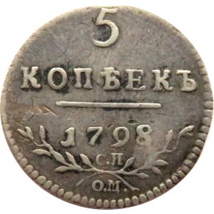 Rosja, Paweł I, 5 kopiejek 1798 CP OM, Petersburg