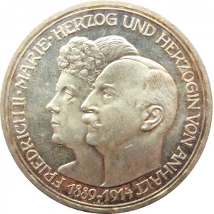 Niemcy, Anhalt, Friedrich i Marie, 3 marki 1914 A, Berlin, UNC, Wspaniałe!!