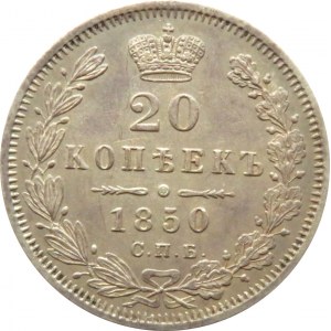 Rosja, Mikołaj I, 20 kopiejek 1850 PA, Petersburg