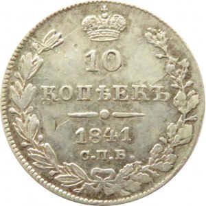 Rosja, Mikołaj I, 10 kopiejek 1841 HG, Petersburg, rzadszy rocznik