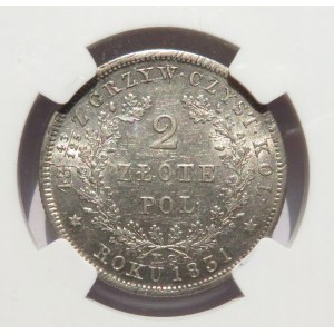 Powstanie Listopadowe, 2 złote 1831 K.G., Warszawa, bardzo ładne, HYBRYDA STEMPLI, NGC AU58