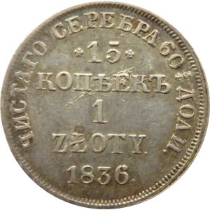 Mikołaj I, 15 kopiejek/1 złoty 1836 HG, Petersburg, piękne