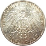 Niemcy, Saksonia, 3 marki 1913, 100-lat bitwy pod Lipskiem, Muldenhütten, UNC