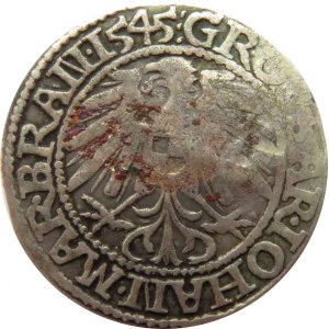 Gdańsk, grosz Jana 1545 z KONTRMARKĄ GDAŃSKA z roku 1577, RZADKOŚĆ