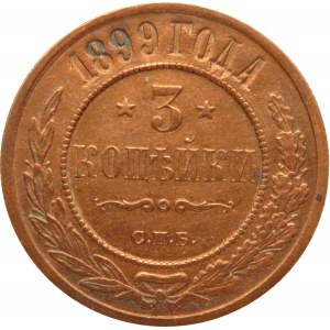 Rosja, Mikołaj II, 3 kopiejki 1899, Petersburg, ładne