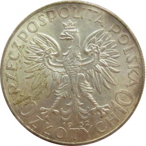 Polska, II RP, głowa kobiety, 10 złotych 1932, ze znakiem mennicy, Warszawa