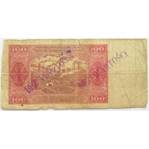 Polska, RP, 100 złotych 1948, seria HF - FALSYFIKAT, nadruki BEZ WARTOŚCI