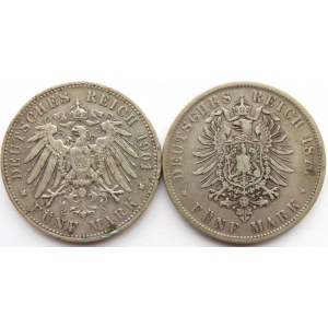 Niemcy, Wirtembergia, Wilhelm I, lot 5 marek 1876-1901 F, Stuttgart