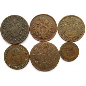 Austria, XVIII-XIX wiek, lot miedzianych monet, Wiedeń, 6 sztuk