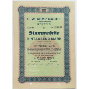 Niemcy/Polska, Akcja C.W. Kemp NACHF Stettin (Szczecin) 1000 marek, emisja 1923