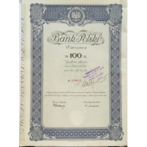 Polska, Akcja Banku Polskiego na 100 złotych, 2 emisja, Warszawa 1934 - kolor niebieski