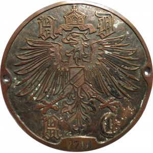 Niemcy, duży miedziany emblemat pruski numerem 7716