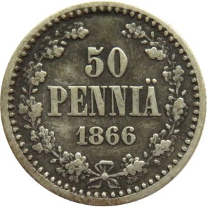 Finlandia/Rosja, Aleksander II, 50 pennia 1866 S, Helsinki