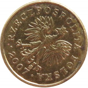 Polska, III RP, destrukt-odwrotka, 1 grosz 2007 o 60 stopni w prawo