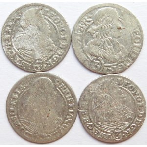 Śląsk, Leopold, lot czterech monet 3 krajcary 1661-1670, Wrocław/Brzeg