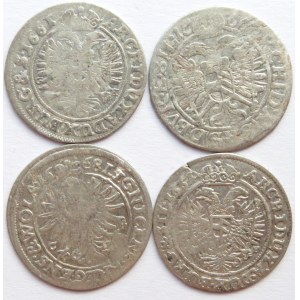Śląsk, Leopold, lot czterech monet 3 krajcary 1661-1670, Wrocław/Brzeg