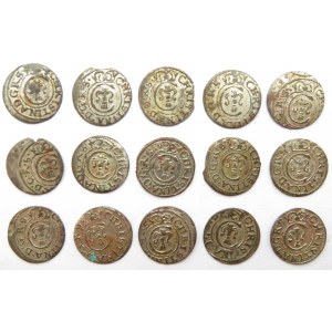 Okupacja Szwedzka, Krystyna, lot szelągów 1635-54, Ryga, Livonia, 15 sztuk, UNC/UNC-